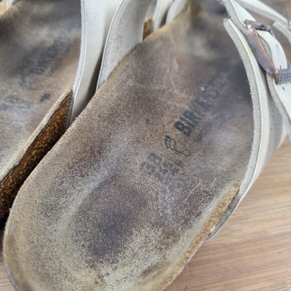 Birkenstock Mayari Shoes Womens Size 38 US 7 Sandals Silver Leather Cork Comfort - Picture 8 of 11